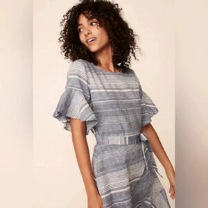 Express Linen/Cotton Blend Chambray Mini Wrap Dress‎ Blue/White Size X-Small NWT